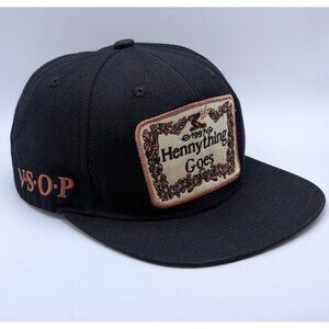 Vintage 90s Hennything Goes Field Grade Flat Bill Hat Cap Snapback VTG Black